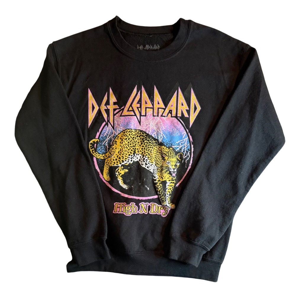 Def Leppard High N Dry Sweatshirt Unisex Small Black Graphic Band Rock 2023